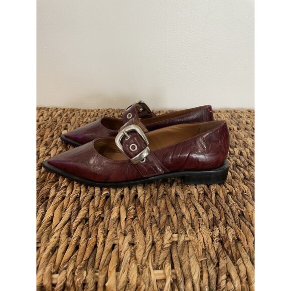 Anthropologie Maeve Pointed Toe Moto Mary Jane Flats Bordeaux Wine 37/6.5-7 NWOB - Picture 7 of 11